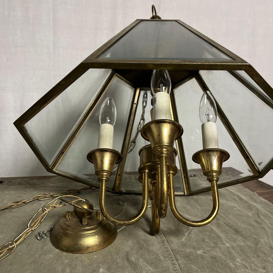 ビンテージ◾️4灯 天井照明 ゴールドフレーム ペンダントライト シャンデリア B