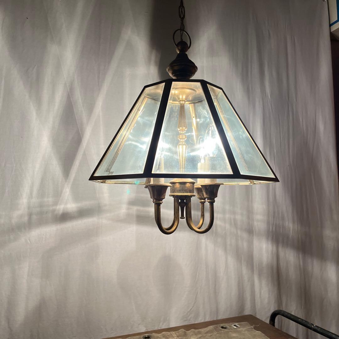 ビンテージ◾️4灯 天井照明 ゴールドフレーム ペンダントライト シャンデリア B