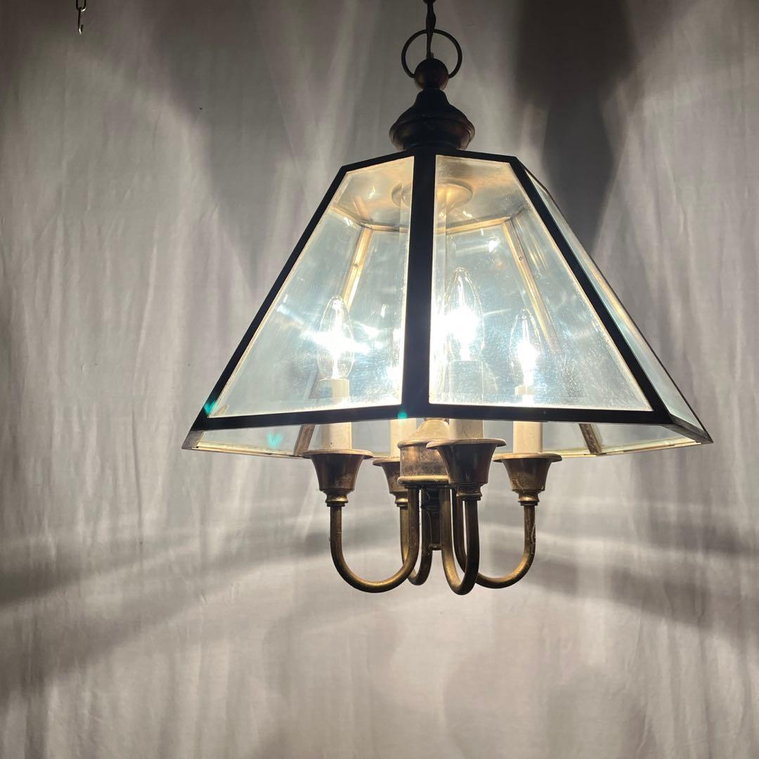 ビンテージ◾️4灯 天井照明 ゴールドフレーム ペンダントライト シャンデリア B