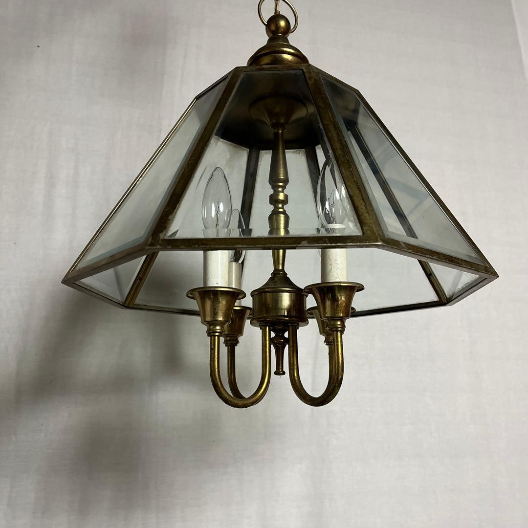 ビンテージ◾️4灯 天井照明 ゴールドフレーム ペンダントライト シャンデリア B