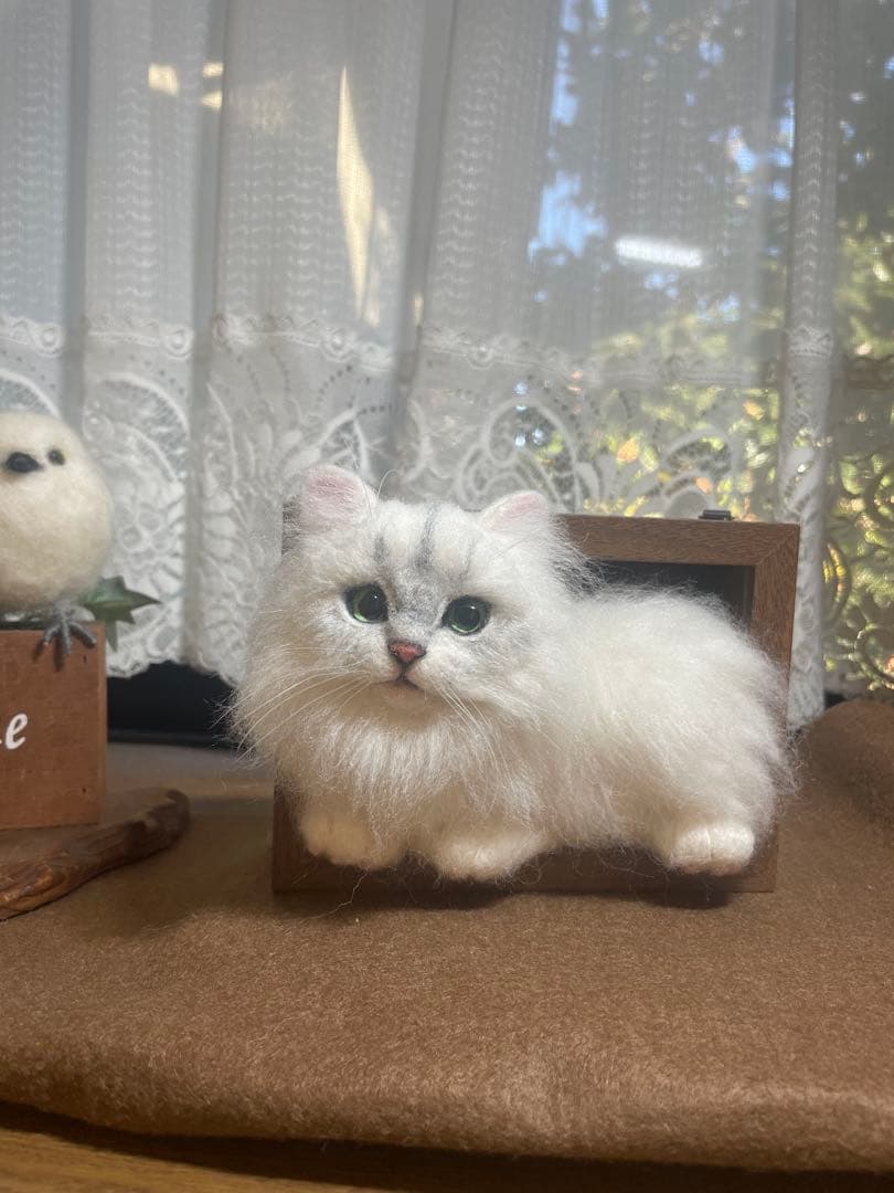 羊毛フェルト　猫　チンチラシルバーちゃんBOX型フレーム