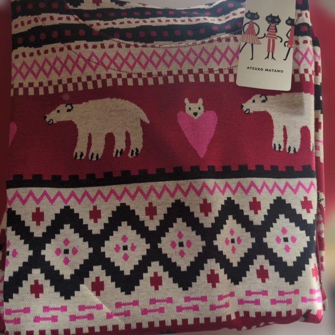 マタノアツコ　割烹着　エプロン　しろくまとゆき　レッド