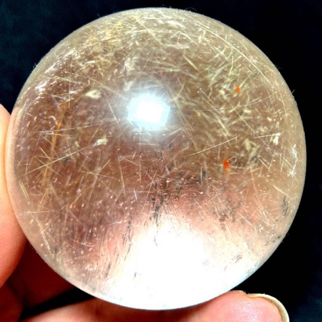 50mm ゴールドルチルクォーツ　丸玉　スフィア　金針水晶