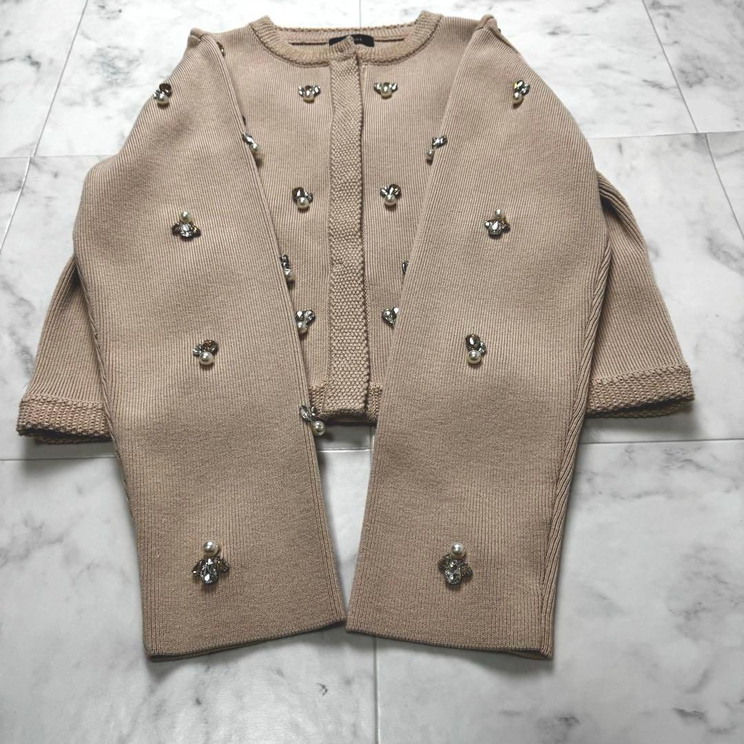 【極美品】 anuans アニュアンス ノーカラービジューニットジャケット