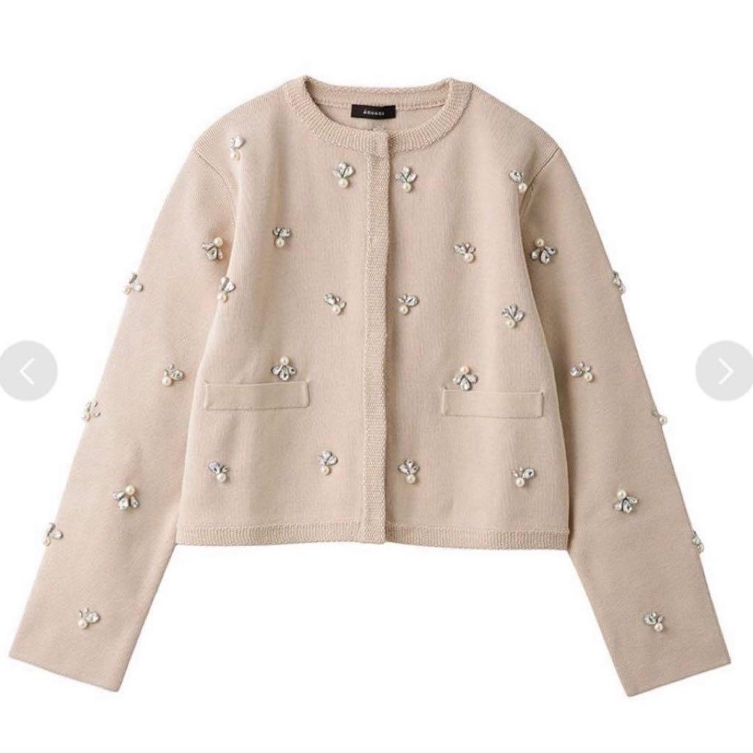 【極美品】 anuans アニュアンス ノーカラービジューニットジャケット