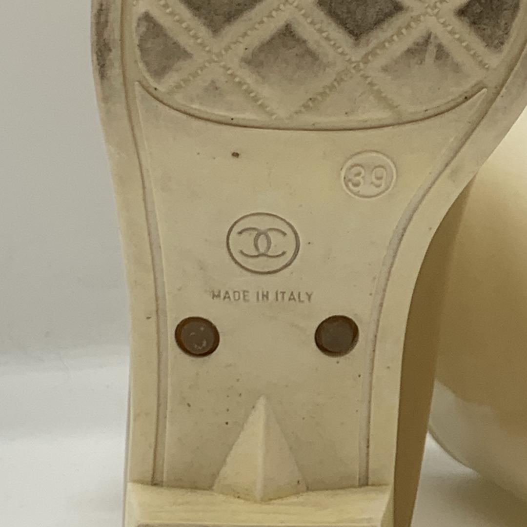 シャネル カメリア装飾 ココマーク ラメ レインブーツ サイズ39 ホワイト