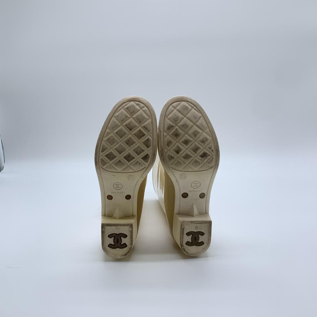 シャネル カメリア装飾 ココマーク ラメ レインブーツ サイズ39 ホワイト