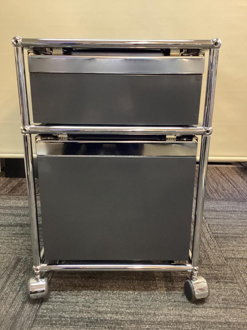 鍵付き　USMハラー　ロールボーイ　２段　デスクワゴン　アントラサイト　D