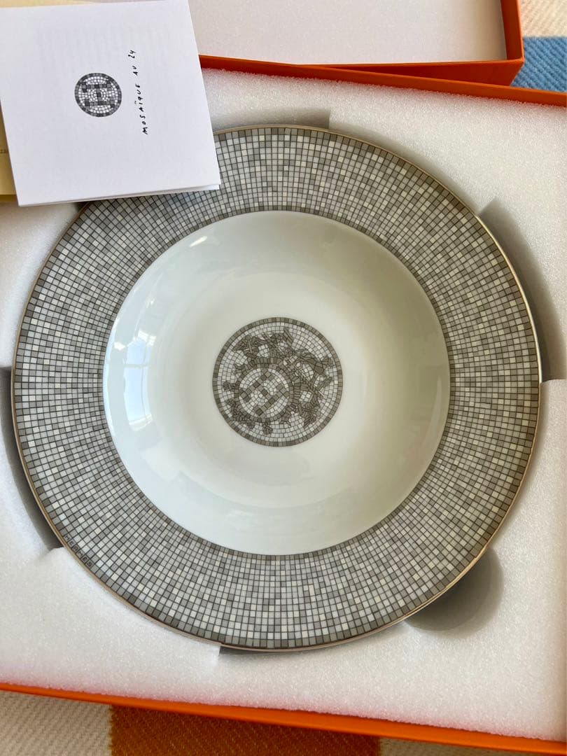 エルメス HERMES スーププレート 〈モザイク24〉プラチナ 2枚新品未使用