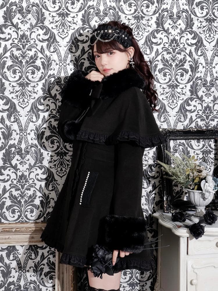 [NOEMIE]新品ゴシックフリルレースアップケープコート