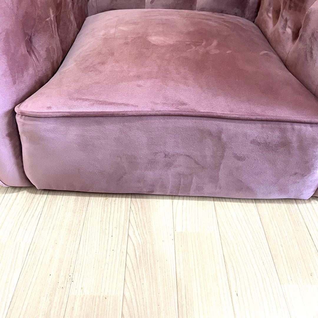 1人掛け ソファ ベルベット調 ピンク系 ローソファ 脚なし 幅75cm 中古
