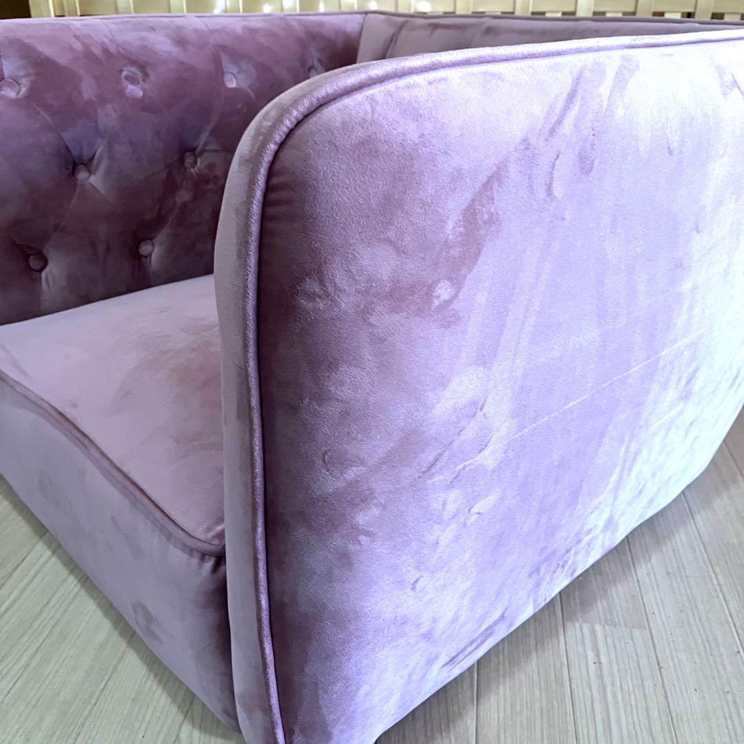 1人掛け ソファ ベルベット調 ピンク系 ローソファ 脚なし 幅75cm 中古