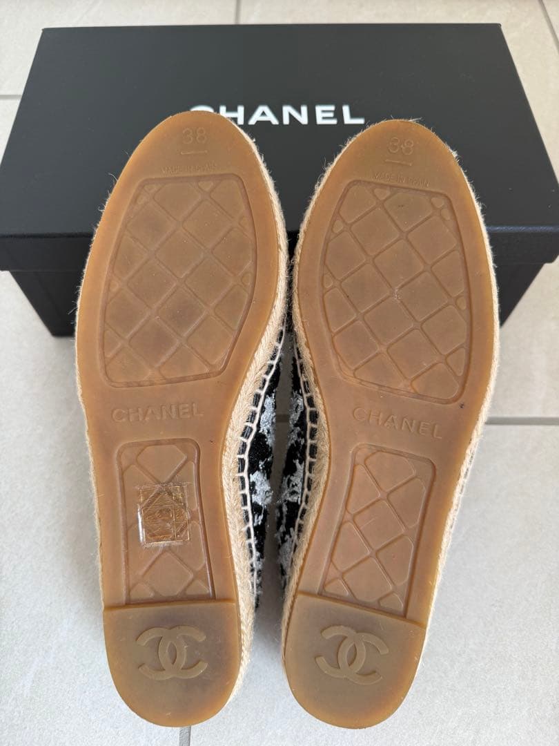 CHANEL エスパドリーユ シューズ 黒・白・銀