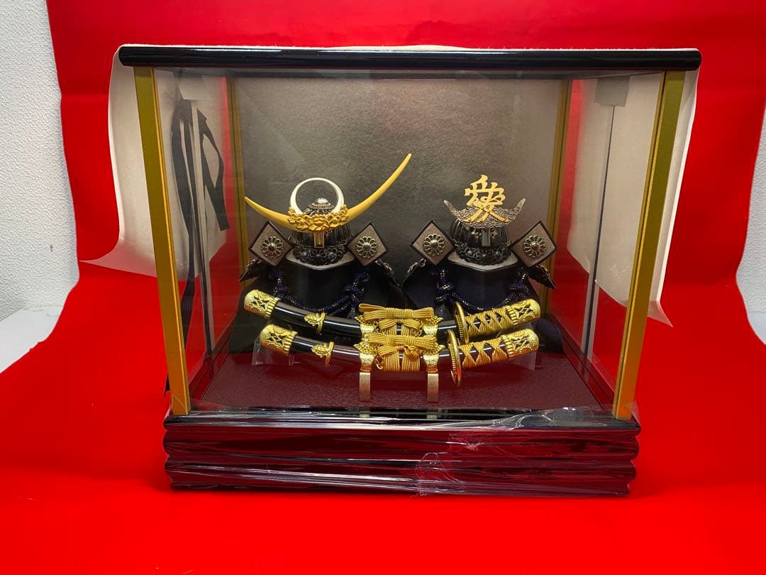 直江兼続　上杉謙信　五月人形　兜飾り　ガラスケース入