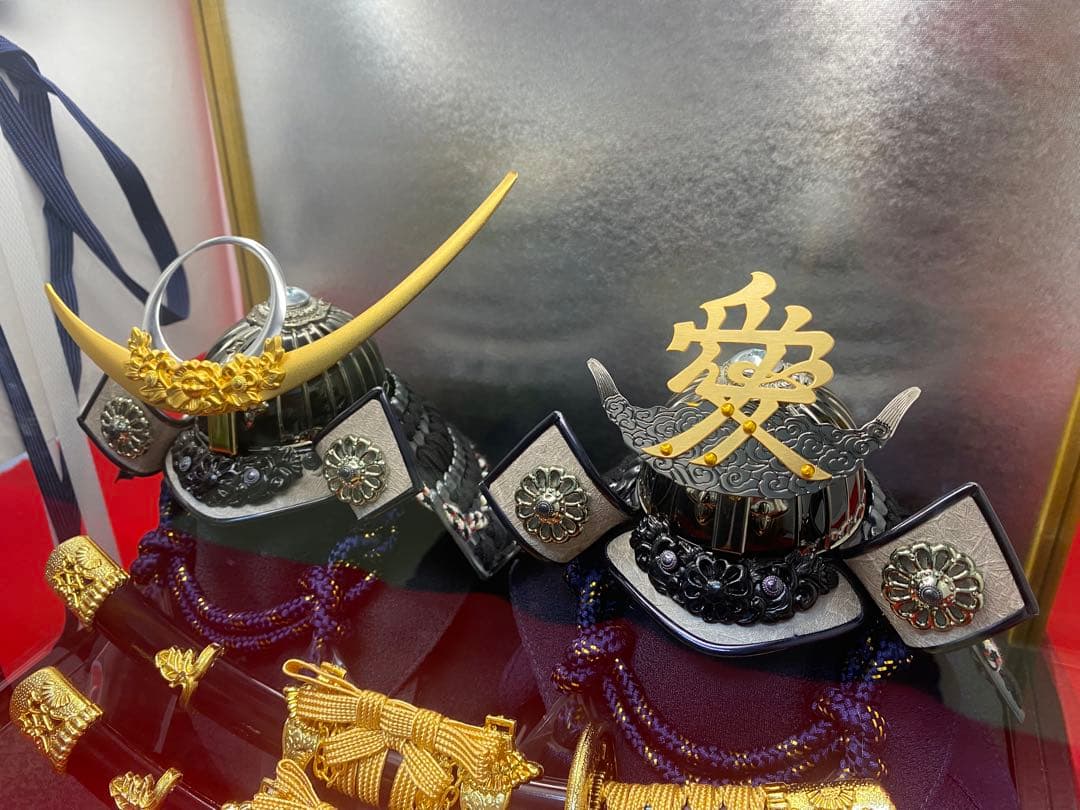 直江兼続　上杉謙信　五月人形　兜飾り　ガラスケース入