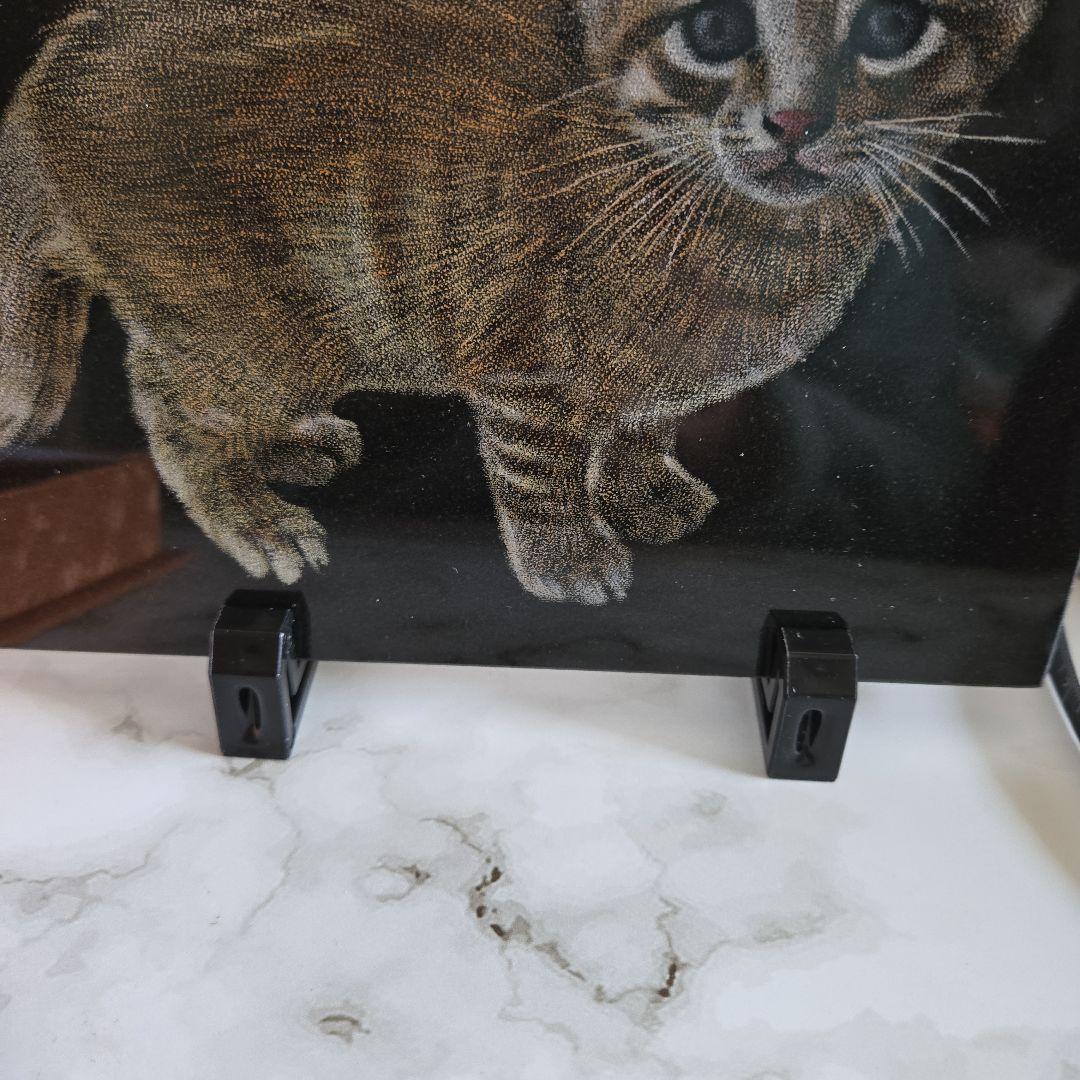 御影石(黒)猫の影彫り置物