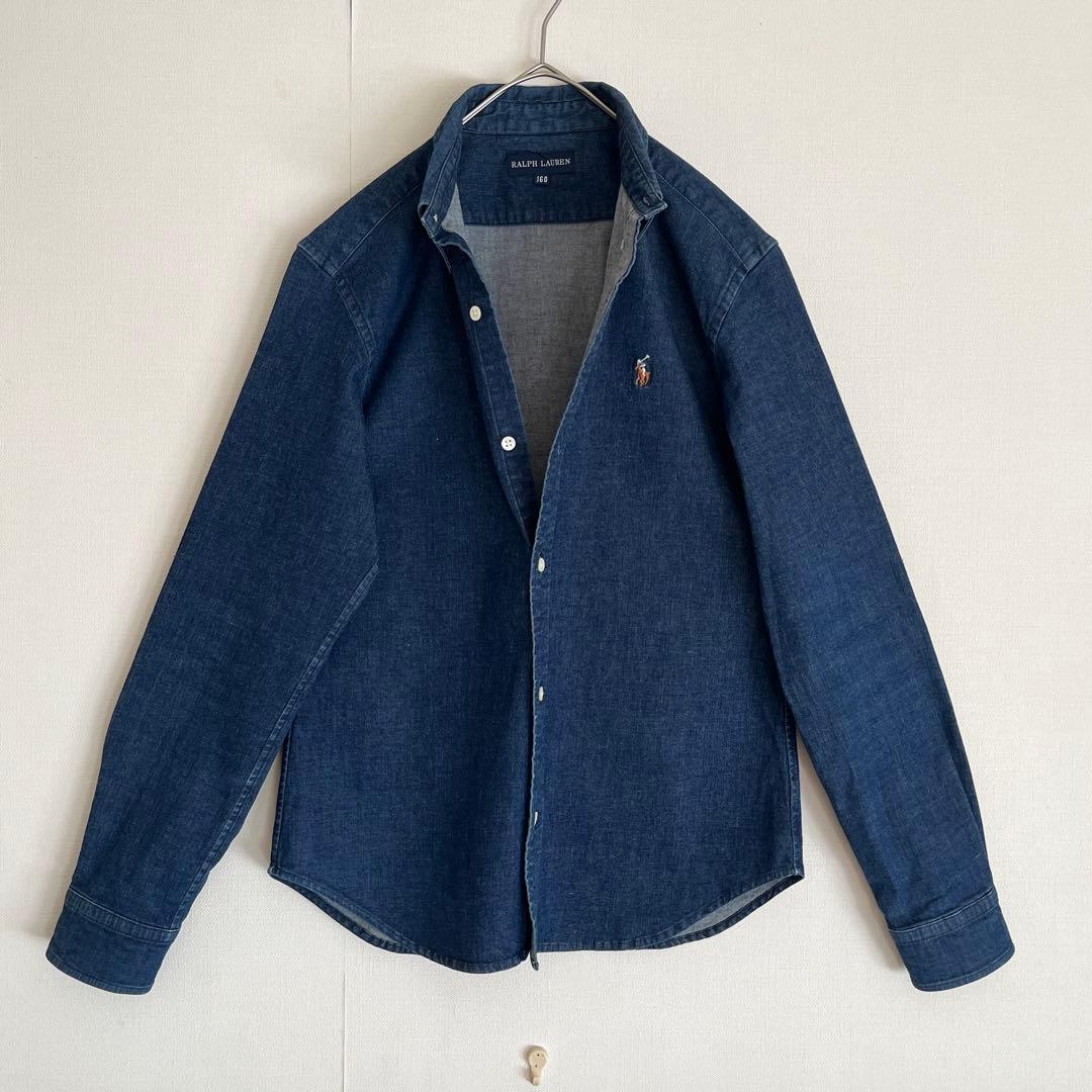 【超レア着用感少ない美品】ラルフローレンデニムシャツ160しっかりとした厚手生地