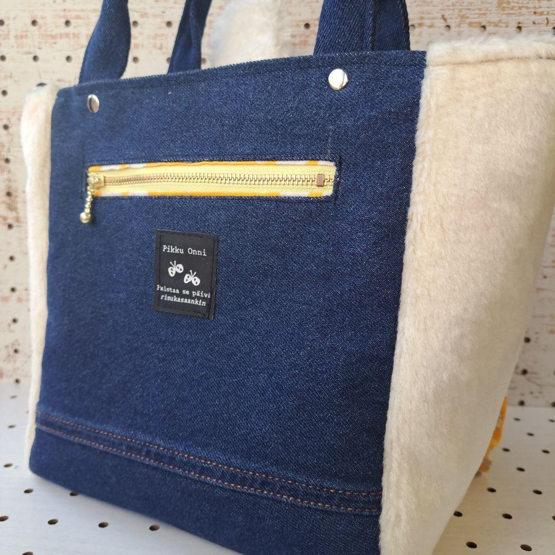 琉*茶様 コヤンイサムチョン　バニー　デニムリメイクフリルトートバッグ