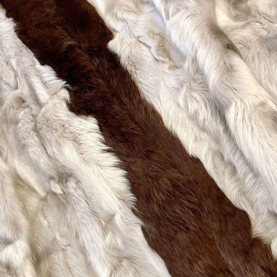 巻き毛ラム×ラビット ケープコート グレー×ブラウン リアルファー 裏地難あり