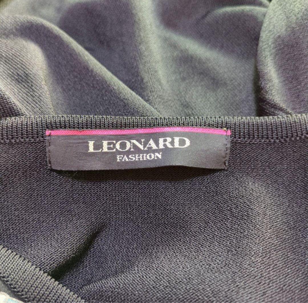 タイムセール【美品】レオナール　カンカン素材　黒　花柄　トリム　ピンク　水色40