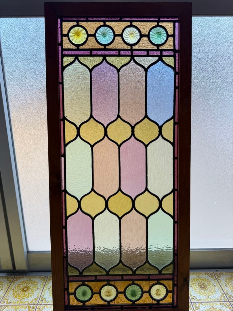 アンティークステンドグラス ロンデル マルチカラー 縦横使い 1920年代英国製