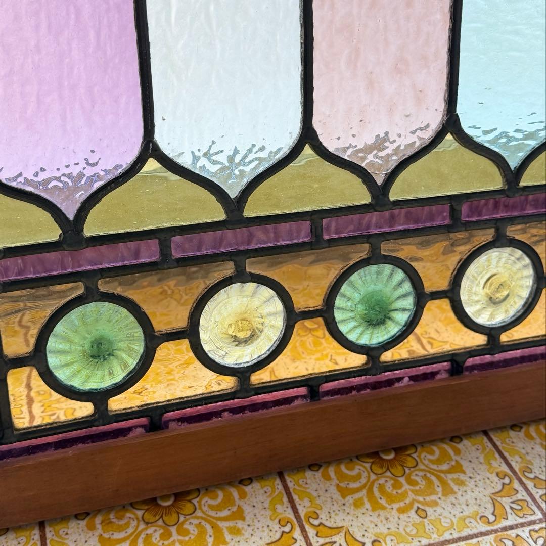 アンティークステンドグラス ロンデル マルチカラー 縦横使い 1920年代英国製
