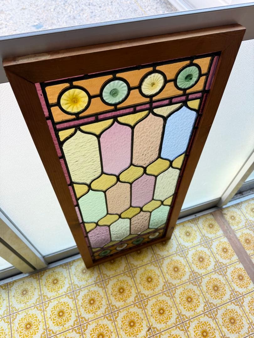 アンティークステンドグラス ロンデル マルチカラー 縦横使い 1920年代英国製