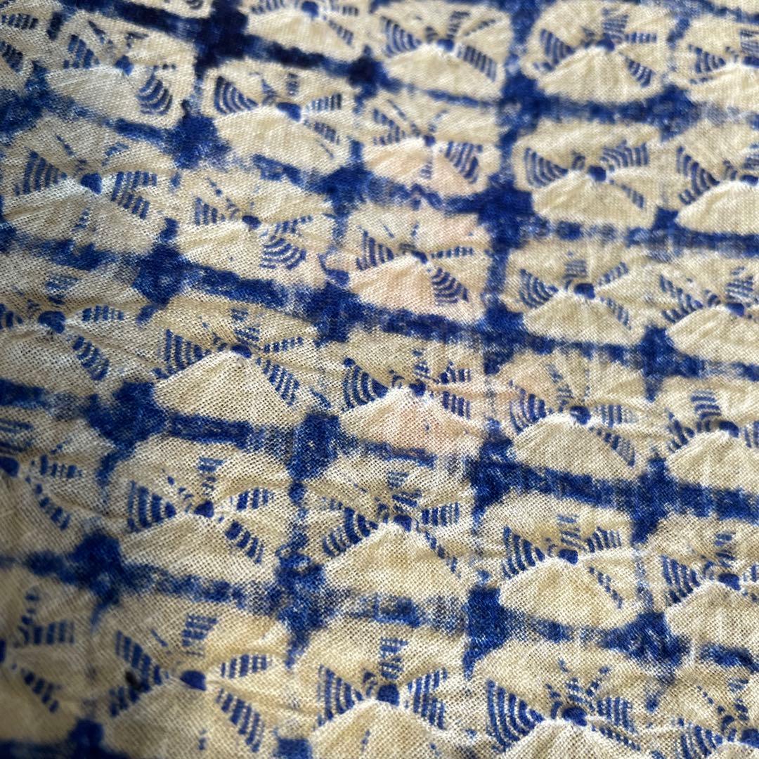 □夏涼浴衣　有松絞り　花柄　藍色　身丈約156.5cm