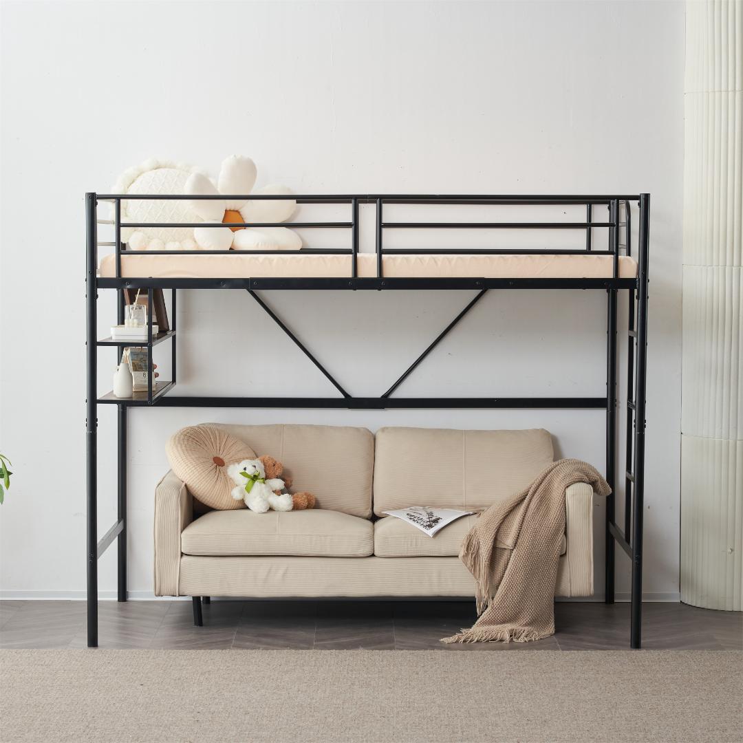 ロフトベッド パイプベッド（S）北欧風デザイン安定構造・耐震設計　BLACK