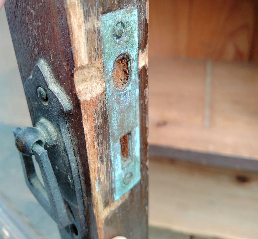 古道具　木製ガラスキャビネット ダークブラウン 2扉