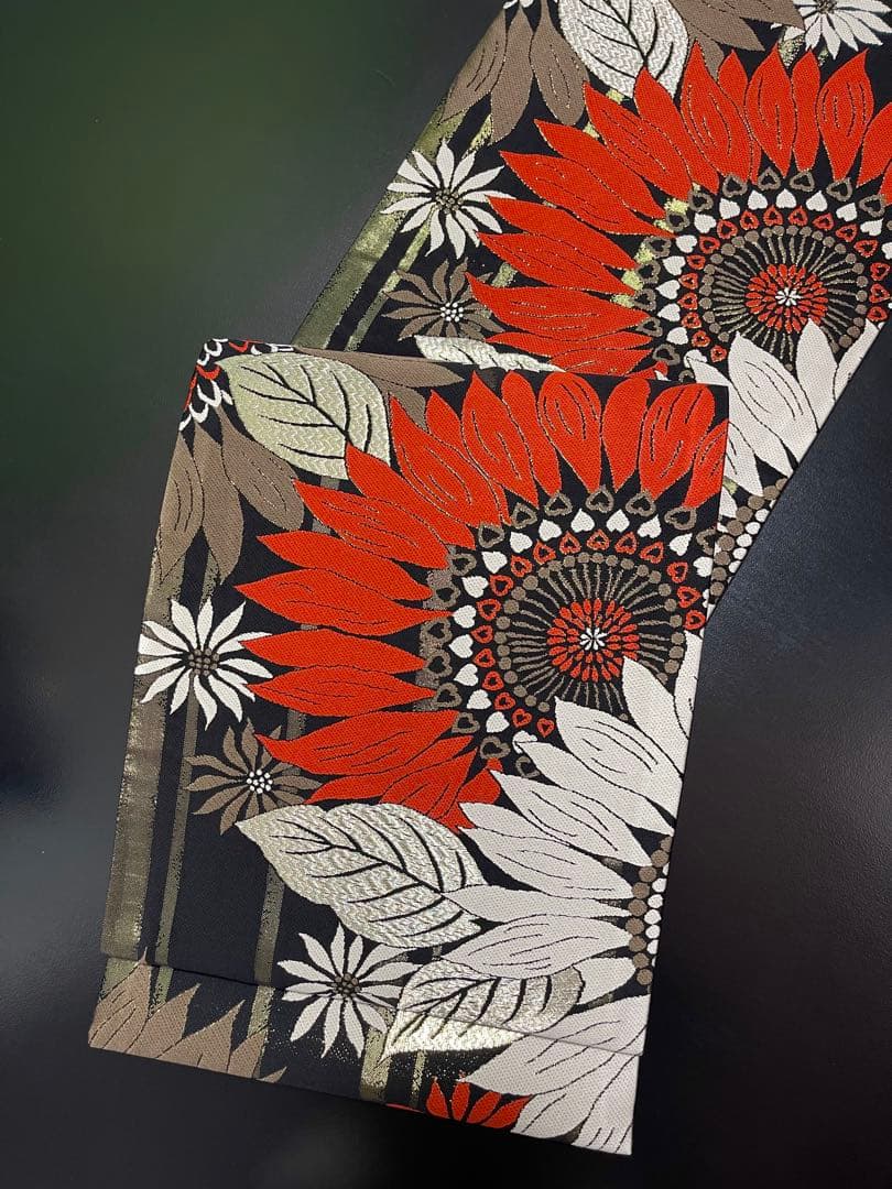 お仕立て付き【西陣織袋帯◆大輪の花】黒 赤 白 銀 金