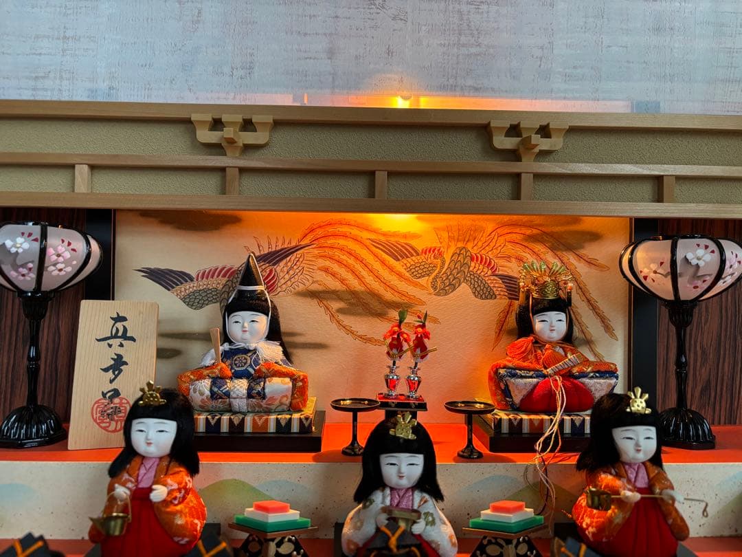 摩多呂雛人形 ガラスケース付き電気、オルゴール付き