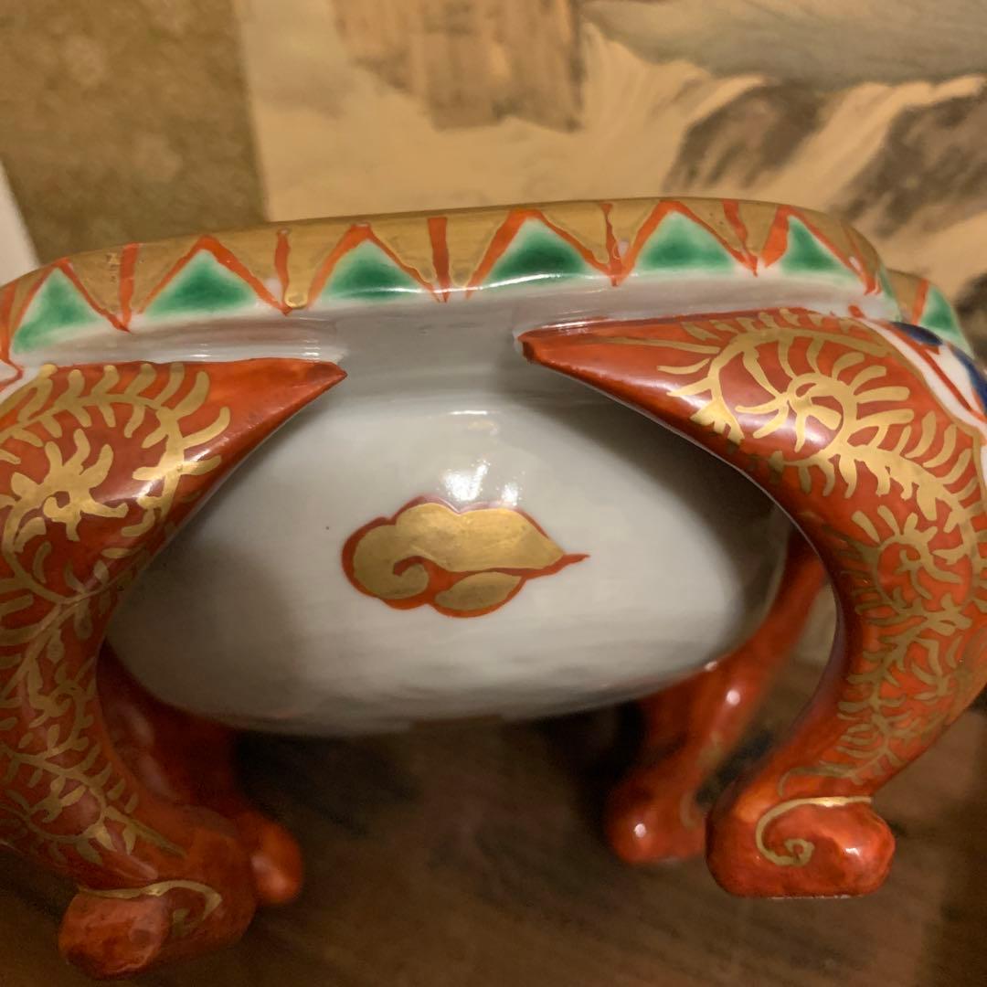 五彩双凤 四脚香炉 角福　珍品　箱付173