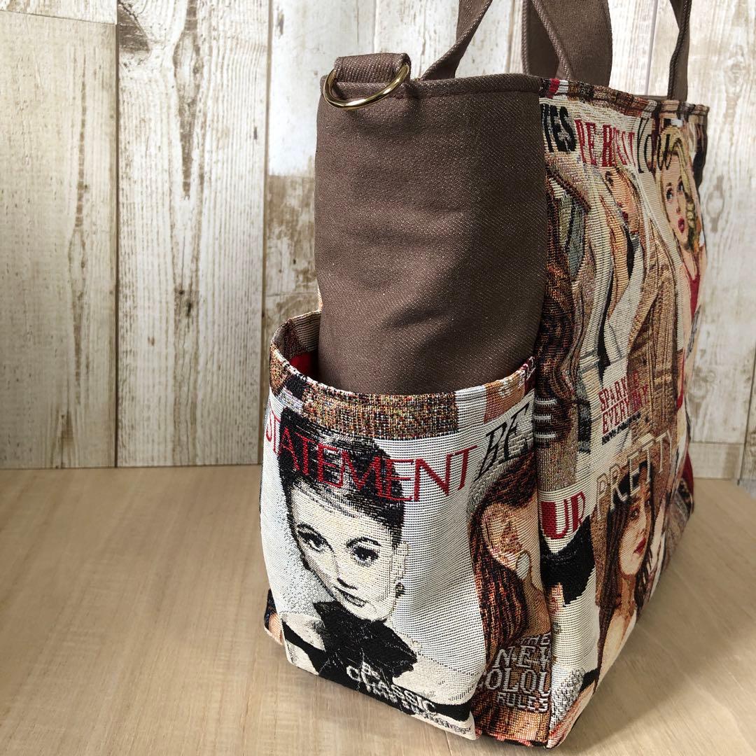 bebe✻y　トートバッグ　ハンドメイド　ブラウン×レッド【新品デニム】