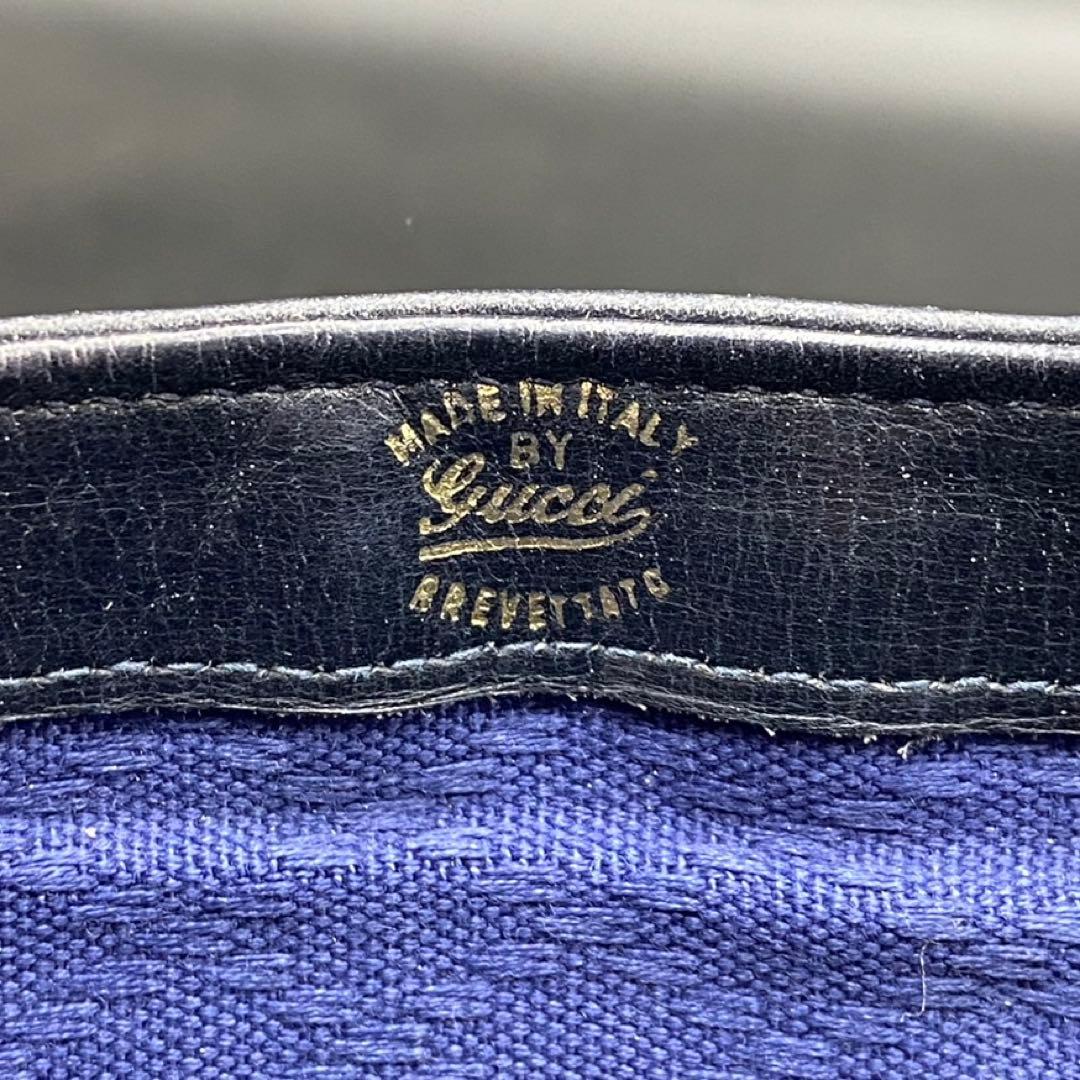 グッチ GG柄 シェリーライン ロゴ ショルダーバッグ ネイビー レザー