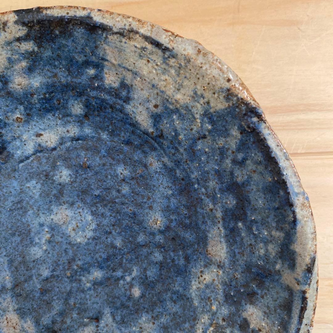 小野哲平　大皿(青)②欠け・修復跡有