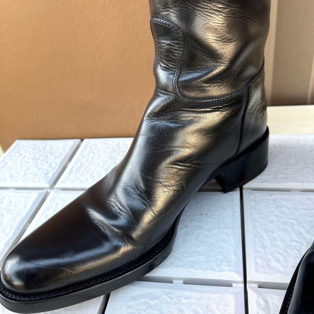 37 SARTORE ダブルベルト　ロングブーツ　黒　レザー　24