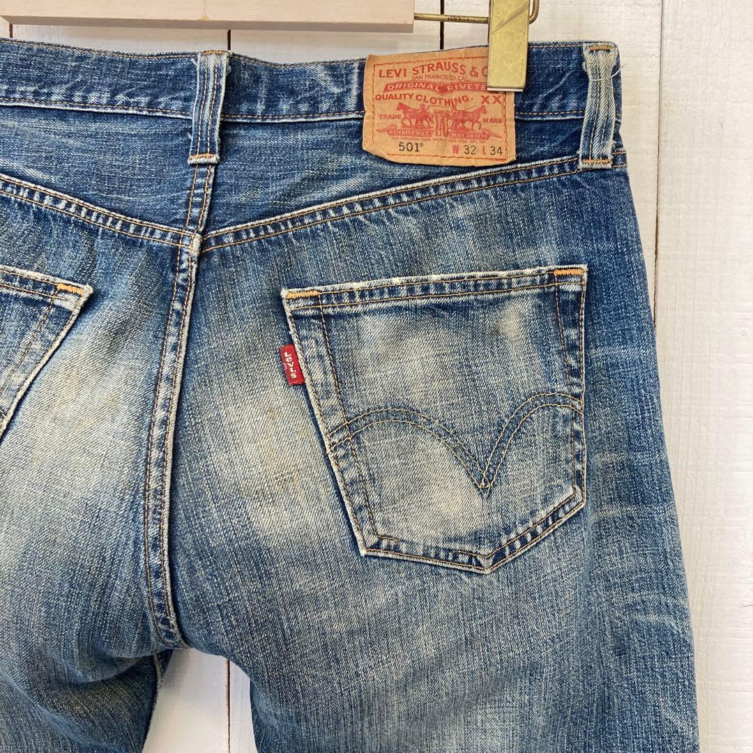 ★送料無料★Levis501★濃紺インディゴ 鬼ヒゲ ★00年代☆W32