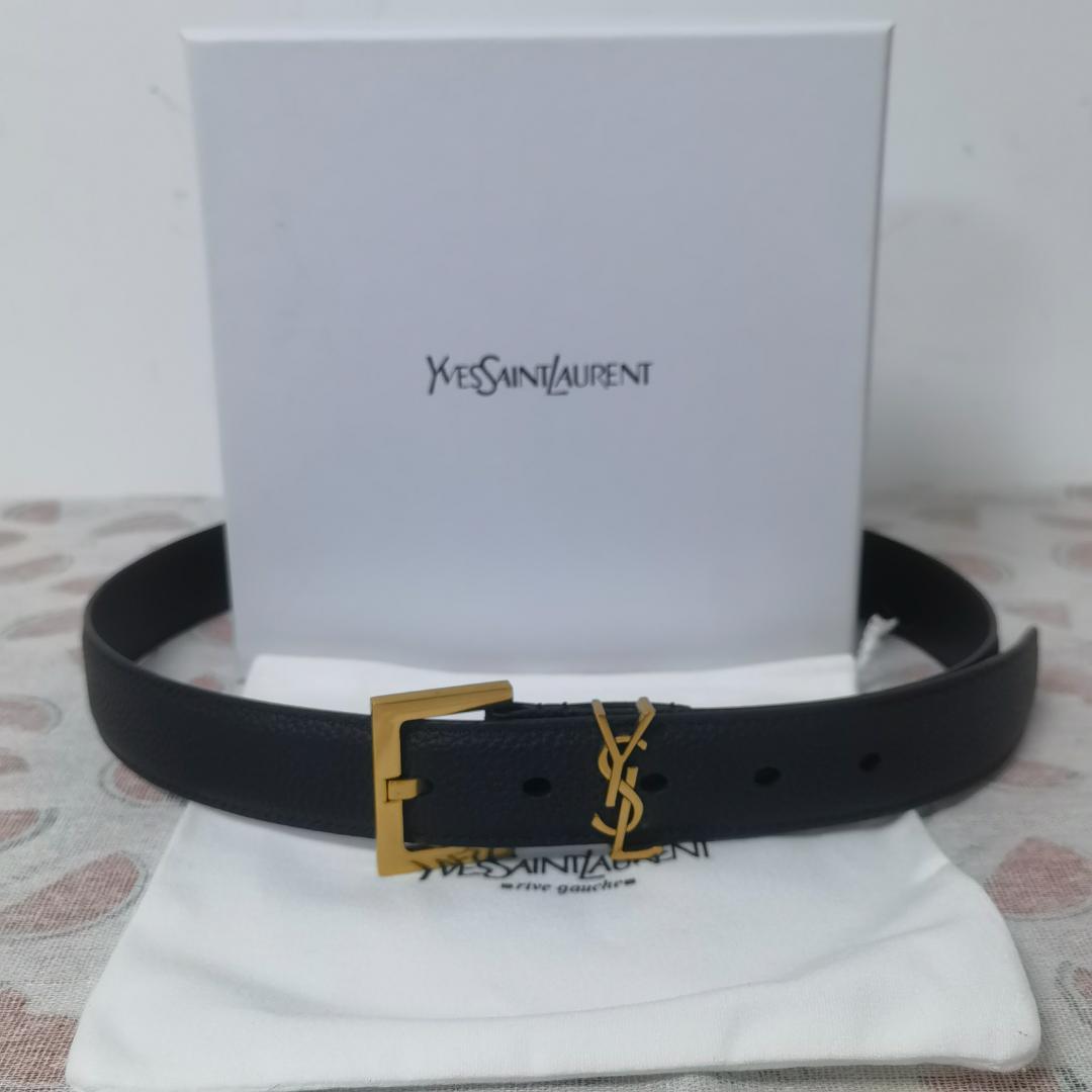 SAINT LAURENT Monogram ロゴ レザー ベルト 95cm