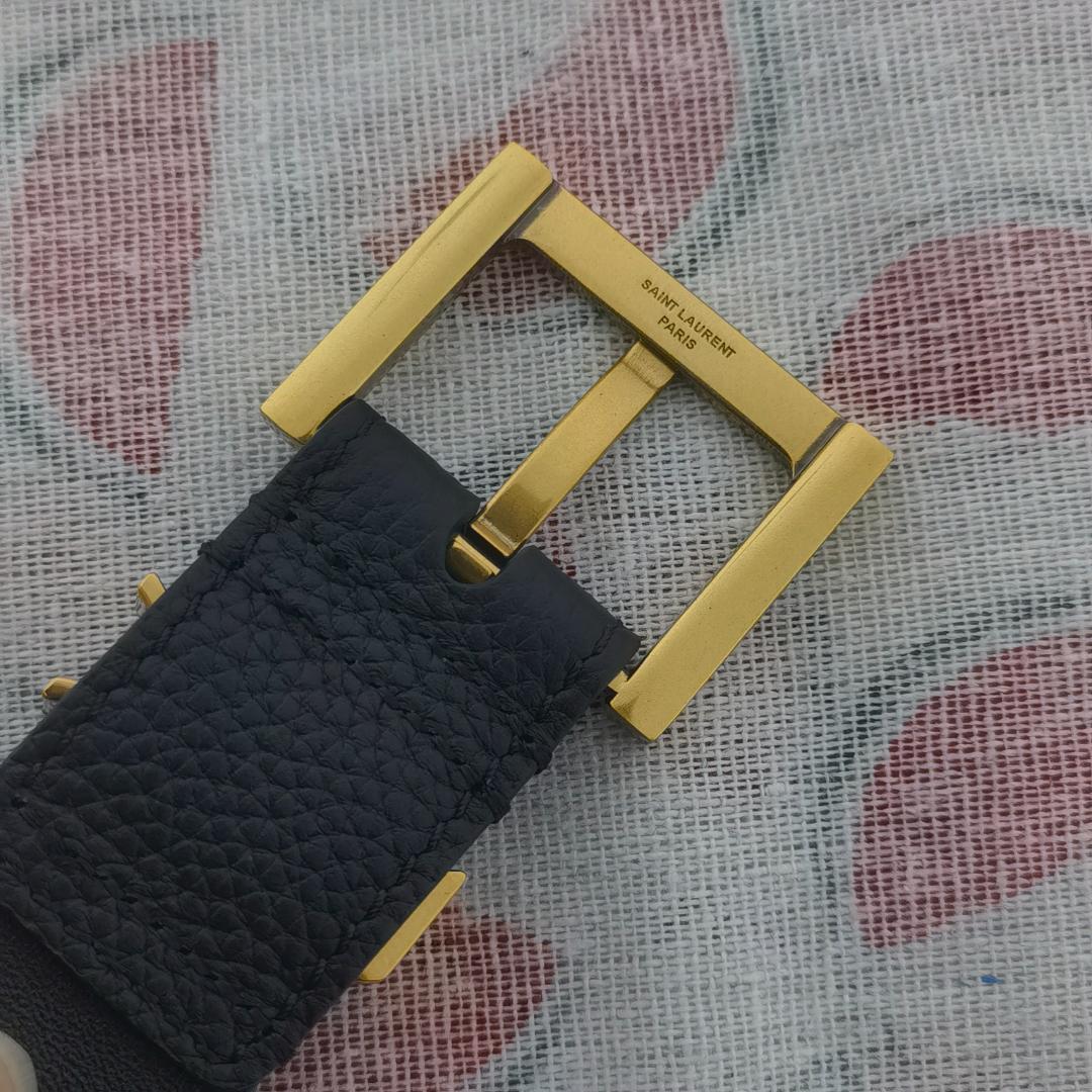 SAINT LAURENT Monogram ロゴ レザー ベルト 95cm