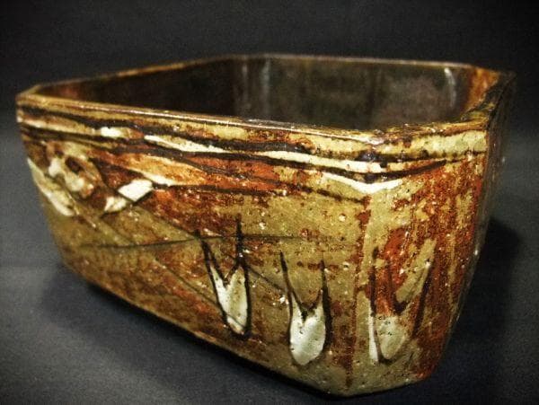 織部 四方 布引 菓子鉢 葵窯「二代春二」加藤春二 共布