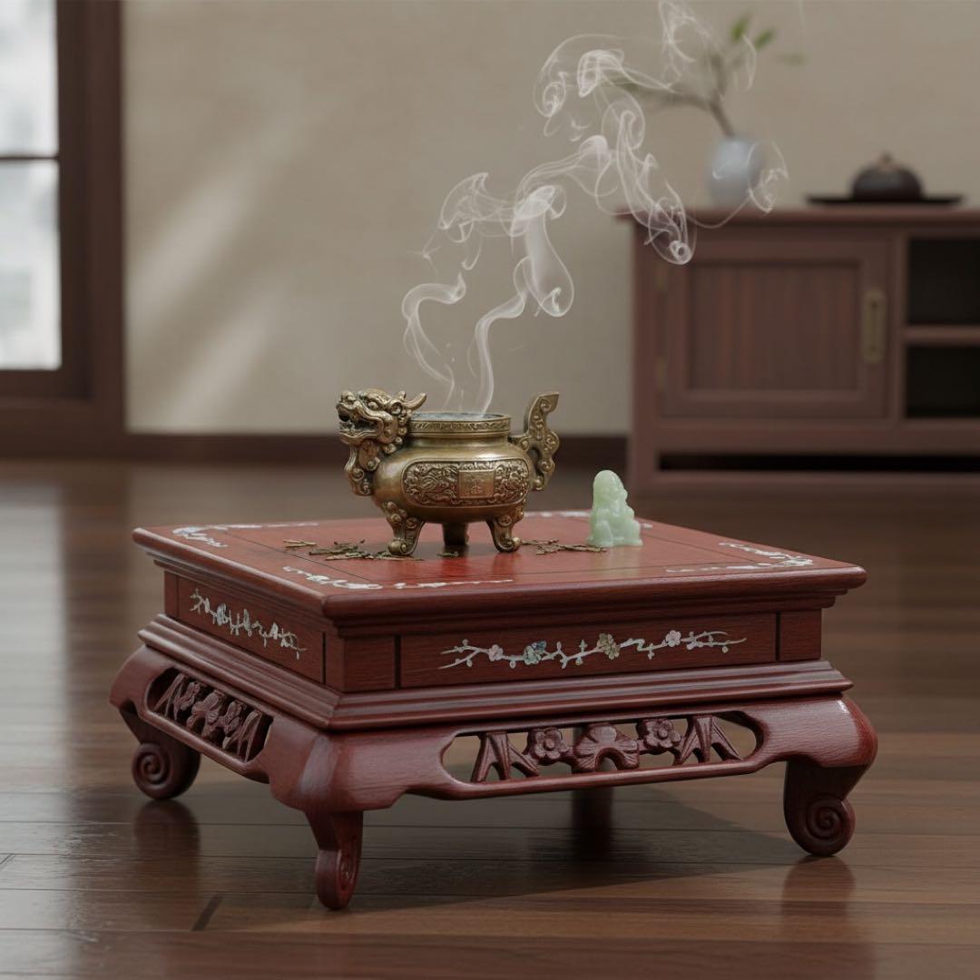 高級唐木 花台 螺鈿細工 透かし彫り 床の間 和インテリア 華道 飾り台