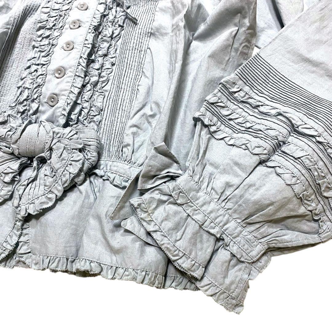 ピンクハウス　オーバーブラウス　ピコフリル　リボン　ピンタック　フード付き