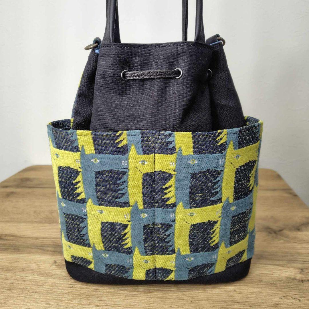 ミナペルホネン/thoroughbredサラブレットネイビー/巾着Lサイズ