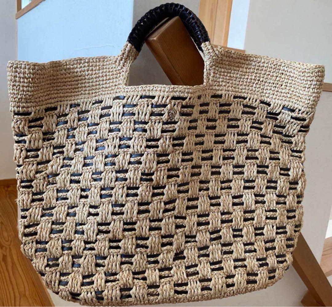 ヘレンカミンスキー レザーハンドル ラフィア トートバッグ