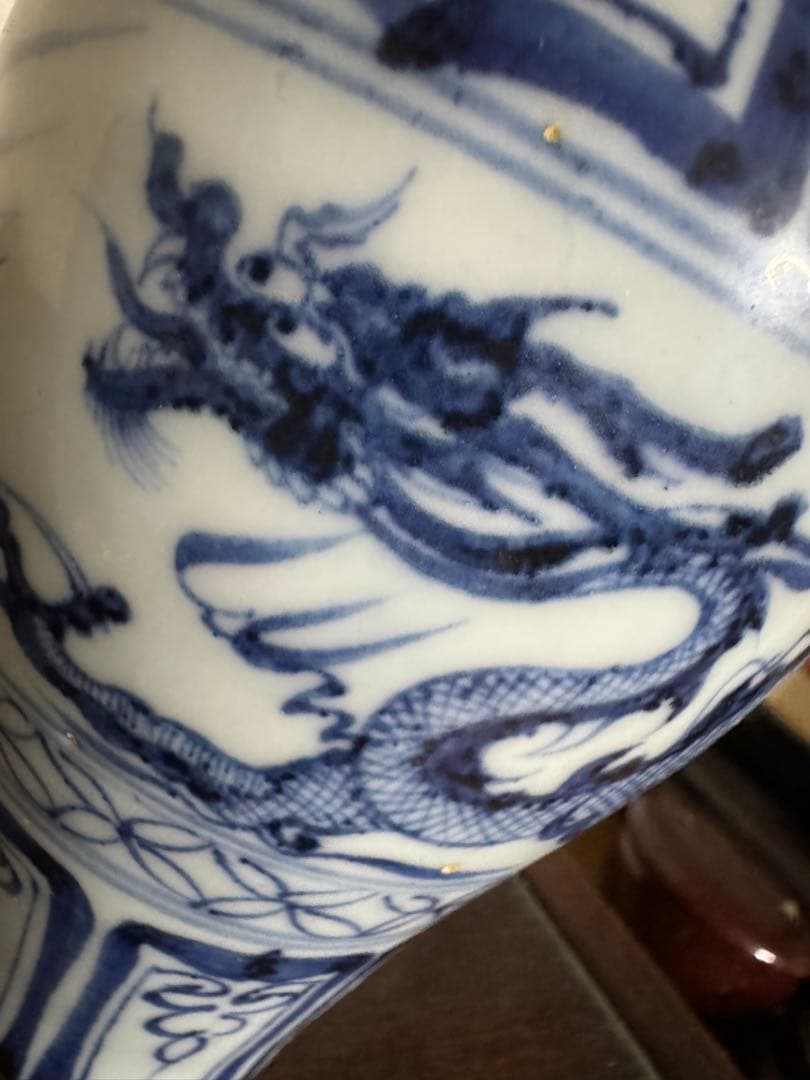 中国骨董　元　青花龍紋梅瓶　古染付　旧家コレクション　うぶ出し　唐物(N-17)