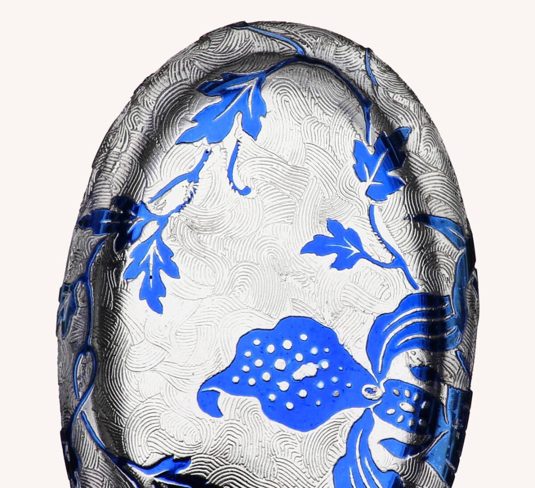 ヴァル・サン・ランベール 最高級 コバルトブルー被せ アシッドエッチング 蓋物