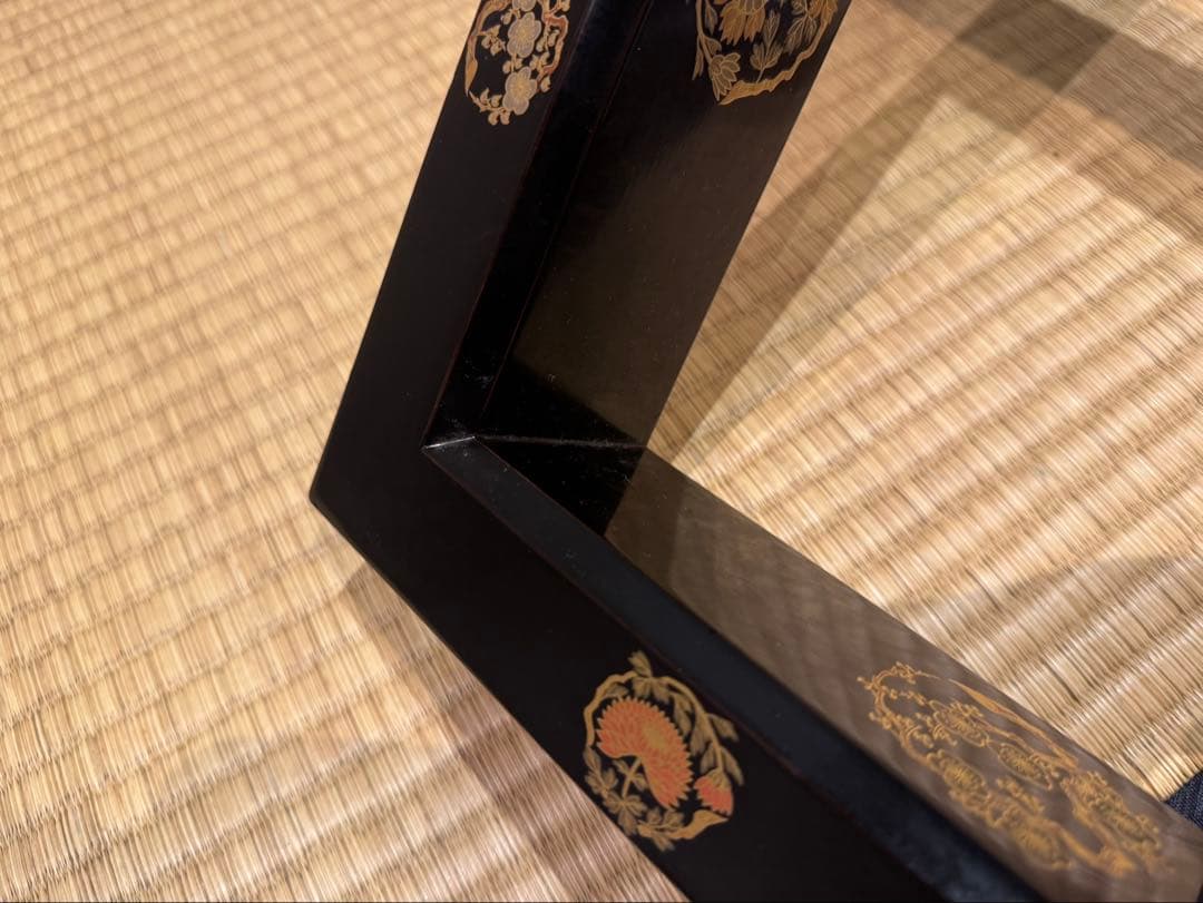 林哲山 花丸蒔絵 炉縁 共箱 木製漆器 茶道具