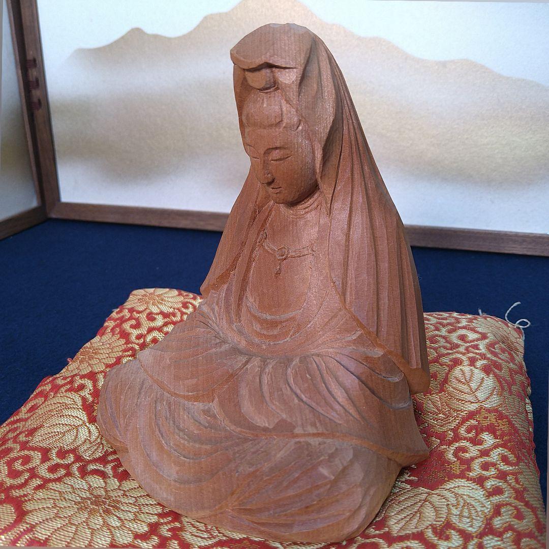 AC94 得地秀生作 白衣観音菩薩 木彫 共箱 共布 略歴付 富山県福光生 美品