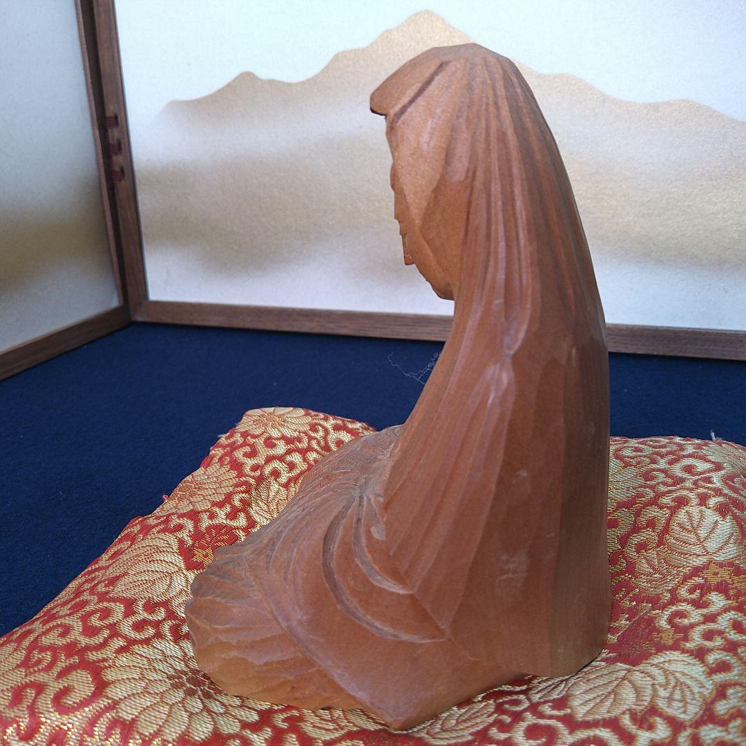 AC94 得地秀生作 白衣観音菩薩 木彫 共箱 共布 略歴付 富山県福光生 美品